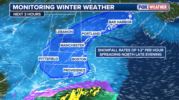 Heavy snow spreading north along the East Coast into Sunday evening