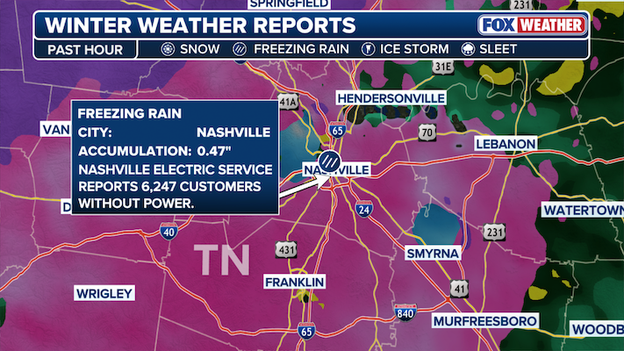Nashville reporting a half inch of dangerous ice as outages climb