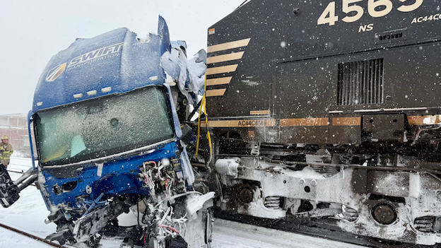 Close call in North Carolina as train smashes semi, miraculously no one hurt