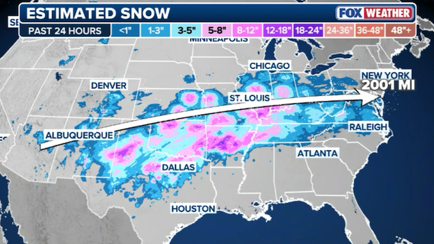 Over 2,000 miles of accumulating snow from Arizona to Maryland