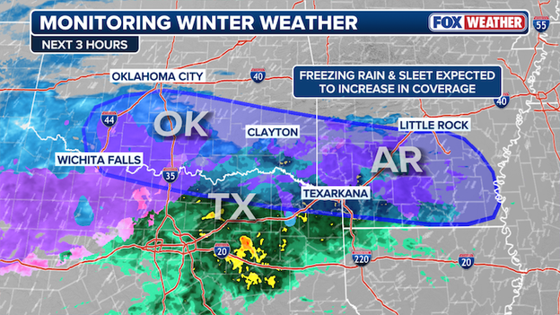 Freezing rain, sleet to increase across Oklahoma & Arkansas this evening