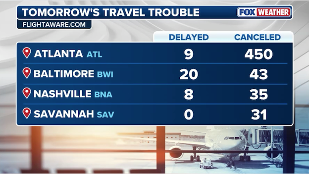 Hundreds of flights canceled hours before nor'easter slams the East Coast