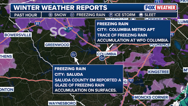 Freezing rain reaches Columbia, South Carolina