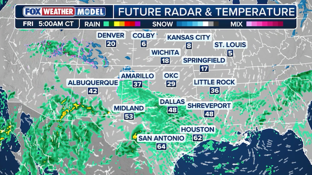 Friday morning: wet weather to start the day in Texas