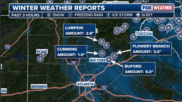 NEW snow report: 3.0 inches recorded in Flowery Branch, GA
