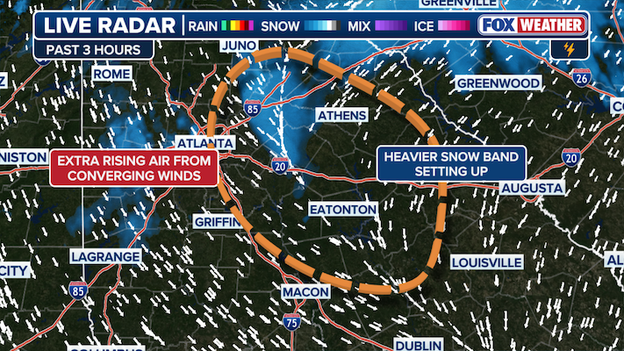 Analysis: heavy snow setting up just east of Metro Atlanta