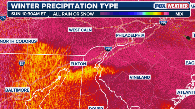 Sleet inching toward Philadelphia, Pennsylvania right now