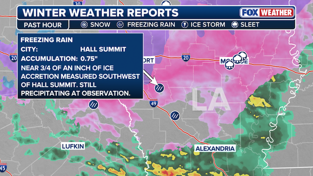 NEW ice report: .75 inch of ice in Hall Summit, Louisiana