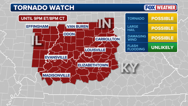 Tornado Watch issued for Illinois, Indiana, and Kentucky as severe storm threat ramps up