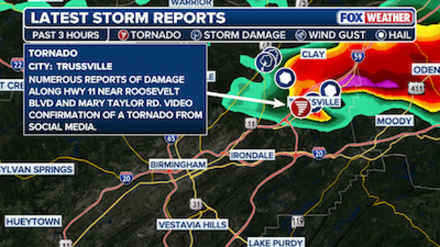 Possible tornado damage reported in Birmingham, Alabama