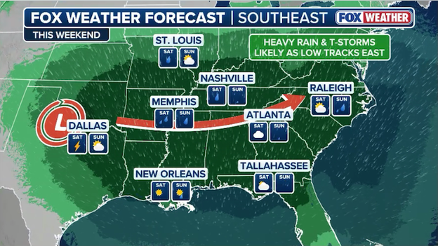 Heavy rain and flood risk to sweep across South for Valentine's Day weekend