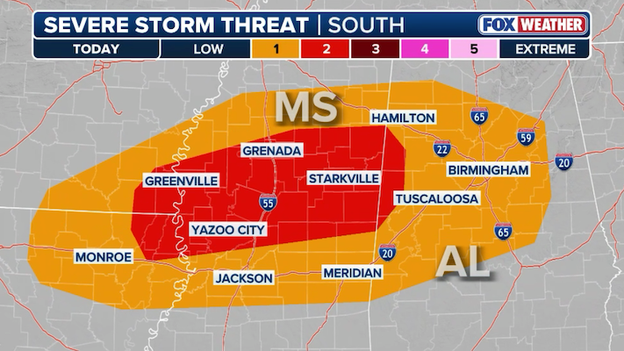 Severe thunderstorms target parts of the Deep South this afternoon