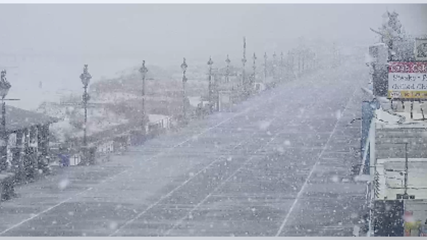 Huge snowflakes signal the storm’s arrival at the Jersey Shore