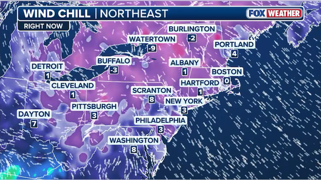 9 am ET: sub-zero wind chills refuse to budge across the Northeast