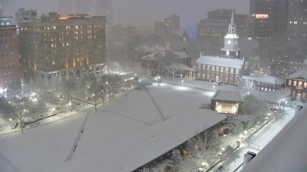 Snow piles up outside Philadelphia's Independence Hall