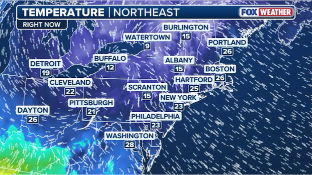 12 pm ET: inching closer to the 30s throughout the Northeast