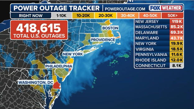 Power outages top 400,000 as blizzard hammers Northeast