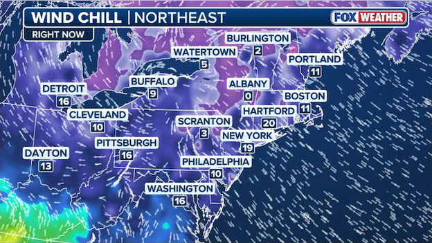 11 am ET: wind chills improving across the Northeast as temperatures climb