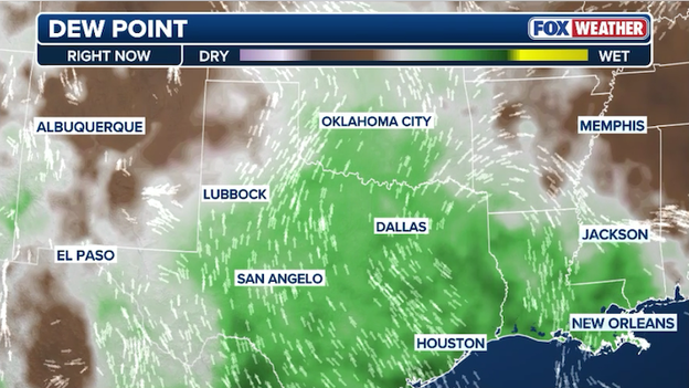 Rising dew points set the stage for tonight’s Southern Plains storms