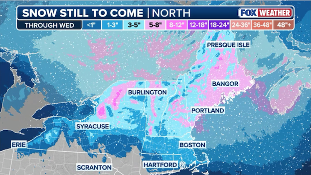 Latest snow forecast for Tuesday's Northeast clipper