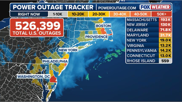 Power outages surge as blizzard 'bombs' the Northeast coast
