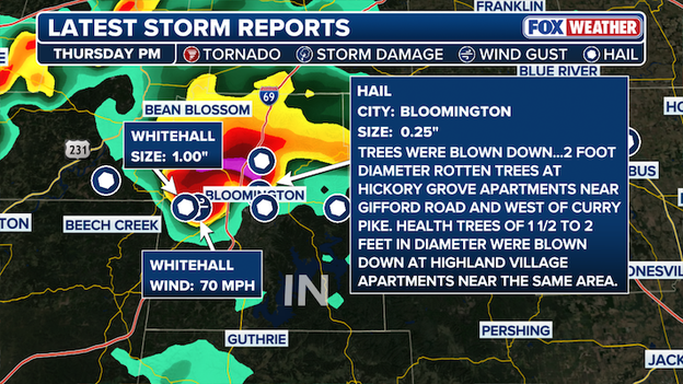 Preliminary storm reports in the Bloomington, IN area
