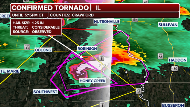 Confirmed large and dangerous tornado located in East Central Illinois