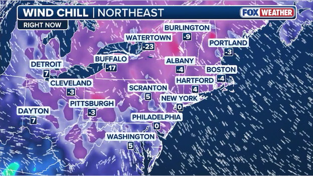 8 am ET: brutal wind chills await commuters in the Northeast