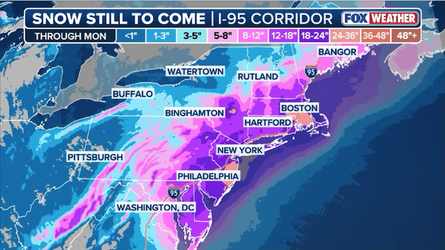 Snow totals surge for the Northeast, up to 2 feet expected in New York, Philadelphia, and Boston