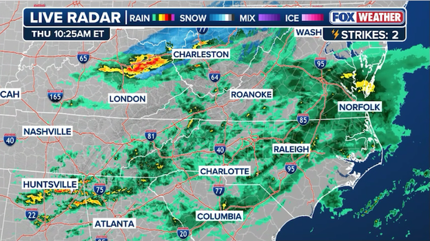 Cold front triggers thunderstorms across the Southeast