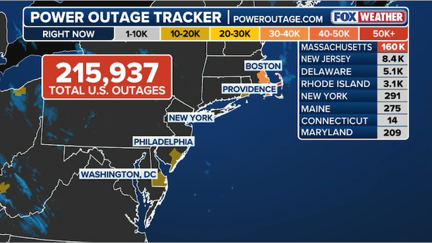 Massachusetts remains the epicenter of outages as new clipper system moves in
