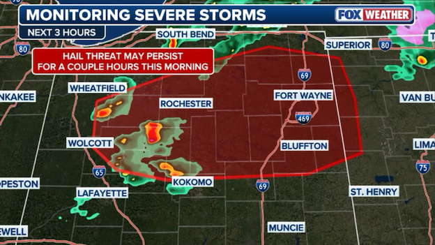 Large hail possible as isolated storms drift across northern Indiana