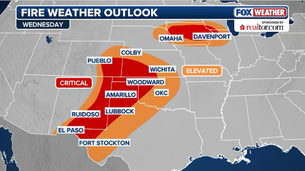 Monitoring two wildfire "hotspots" across the Central U.S. this afternoon