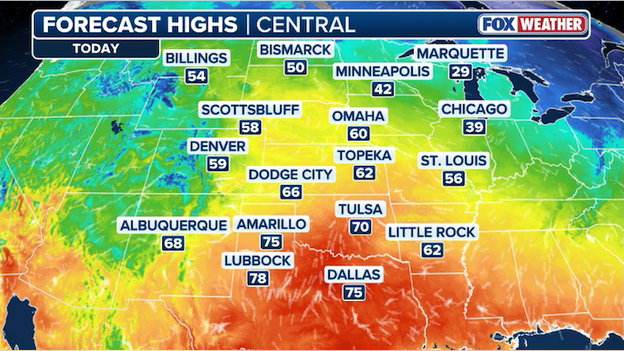 "Blowtorch" warmth evicts winter from the Great Plains today