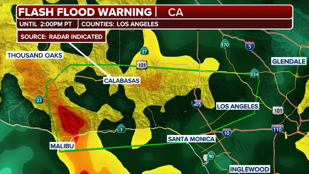 Flash Flood Warning issued for Santa Monica Mountains and Los Angeles County