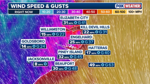 Vicious winds whipping eastern North Carolina this morning
