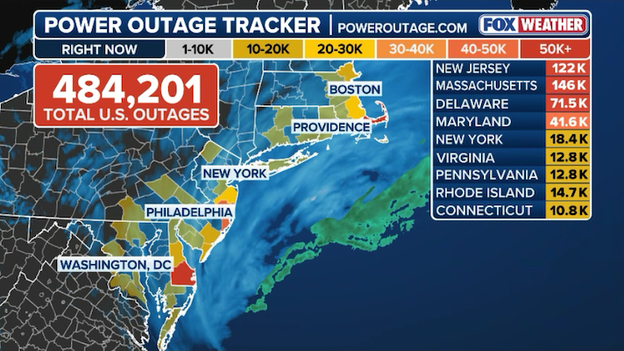 Power outages climb toward half a million as blizzard intensifies