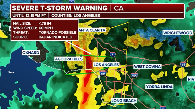 Severe Thunderstorm Warning issued for Los Angeles