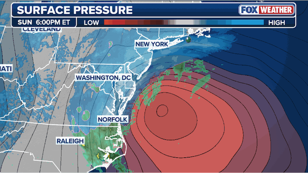 Nor'easter now 'bombing out' as pressure drops rapidly