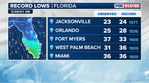 Historic freeze hits West Palm Beach, Florida with coldest air in 37 years