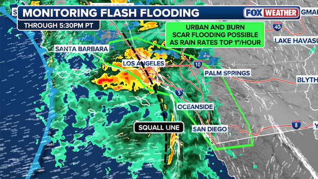 Intense rain rates could trigger flash flooding in southern California this afternoon