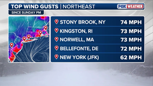 Hurricane-force winds reach New York with 74 mph peak gust