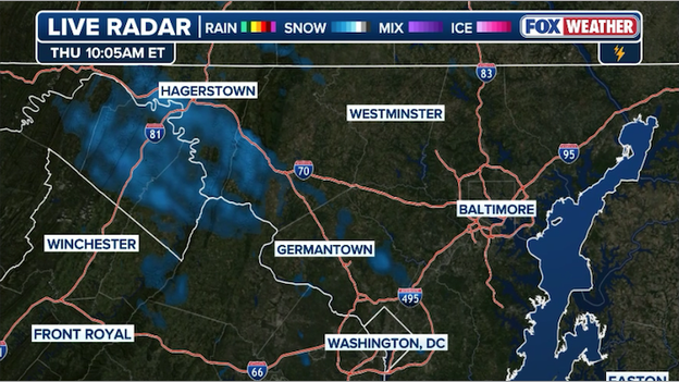 Morning flurries spotted west of the I-95 Corridor outside Washington