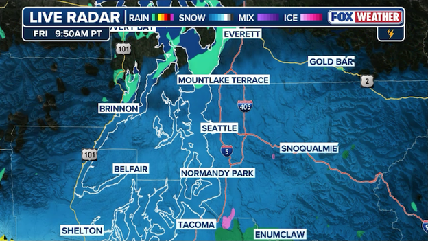 Seattle sees rare March snow as an atmospheric river drenching the Northwest turns white