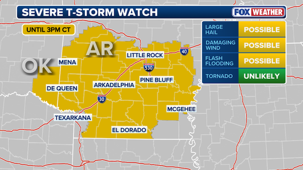 Severe Thunderstorm Watch issued for Arkansas as hail threat increases