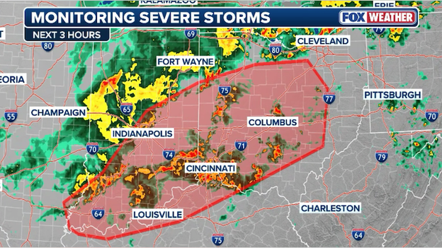 Severe storm threat expanding eastward across the Ohio Valley this morning