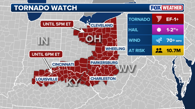 Tornado Watch shifts east and extended for Ohio, West Virginia, and Kentucky