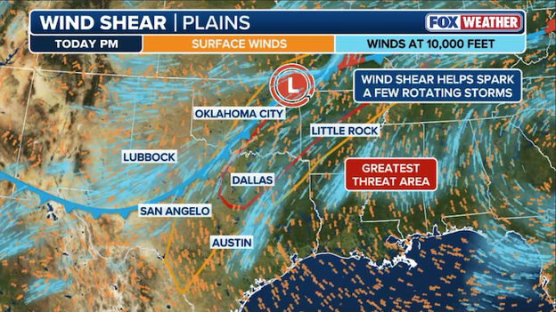 Where wind shear will maximize today's severe storm threat