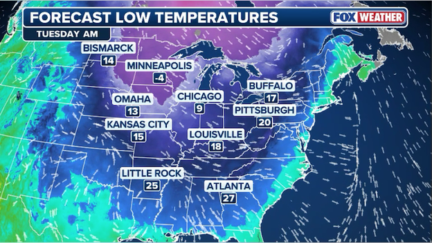 Bitter cold to sweep the East as a polar air mass follows the weekend blizzard