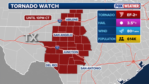 Tornado Watch issued as dangerous storms ignite across West and Central Texas